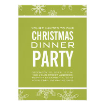 GREEN SNOWFLAKES CHRISTMAS DINNER PARTY INVITATION