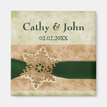 green snowflakes save the date magnets