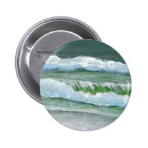 Green Sparkly Waves Ocean Sea Beach Decor Gifts Pinback Buttons