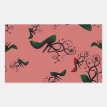 Green Stiletto Pump on Pink Rectangular Stickers