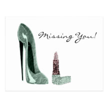 Green Stiletto Shoe and Lipstick Art Post Card