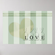 Green Stripes Whimsical Love Posters