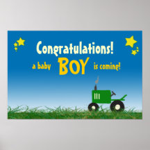 Green Tractor Baby Shower Poster: Boy