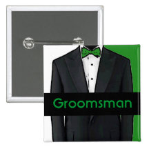 Green tuxedo customisable groomsman button