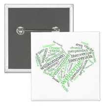 Green Welcome Heart Pinback Button