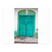 Green wooden doors post cards