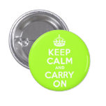 Green Yellow Keep Calm and Carry On Pins
