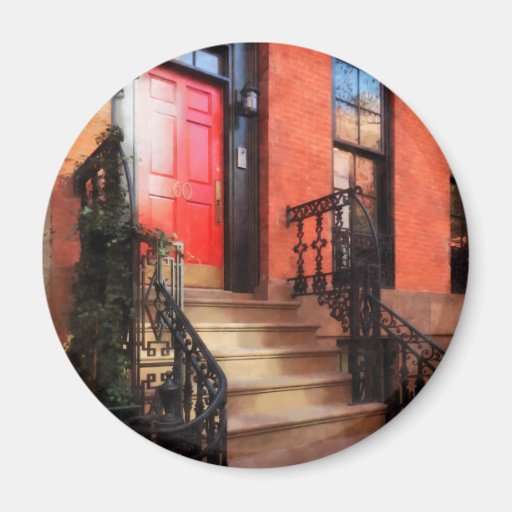 Greenwich Village Brownstone with Red Door Magnets