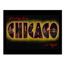 Greetings from Chicago Illinois At Night Post Cards