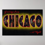 Greetings from Chicago Illinois At Night Print