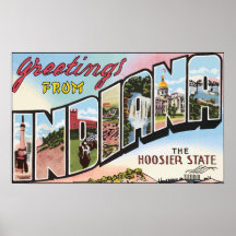 Greetings From Indiana The Hoosier State, Vintage Print