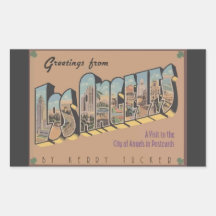 Greetings From Los Angeles, Vintage Rectangle Sticker