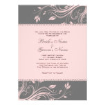 Grey and Pink Floral Swirls Wedding Invitation