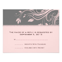 Grey and Pink Floral Swirls Wedding RSVP Personalised Announcement