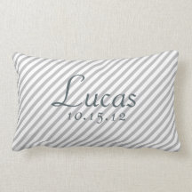 Grey and White Birth Date Nursery Pillow