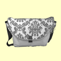 Grey and White Damask Messenger Bag messenger bags