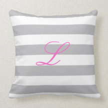 Grey and White Striped Monogram Nursery Pillow