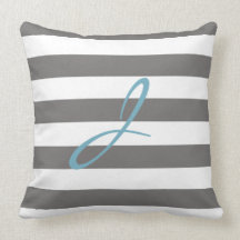 Grey and White Striped Monogram Nursery Pillow