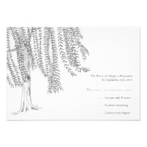 Grey and White Willow Tree Wedding RSVP Personalised Invite