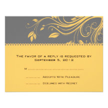 Grey and Yellow Floral Swirls Wedding RSVP Personalised Invite