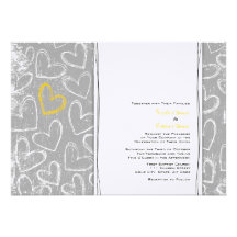 Grey and Yellow Grunge Hearts Wedding Invitations