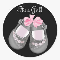 Grey Baby Shoes Pink Black Baby Shower Stickers stickers
