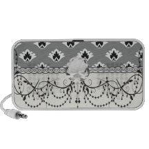 grey black and white small damask pattern design iPod speakers
