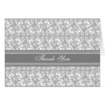 Grey Damask Wedding Thank You Card