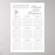 Grey dove purple wedding seating table planner 1-9 print