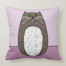 'Grey Folk Cat' Pillow