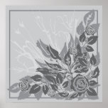 grey grunge roses poster