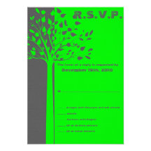 Grey/Neon Green Tree Wedding RSVP Custom Invitation