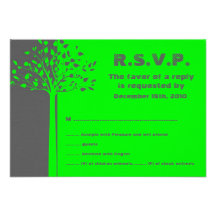 Grey/Neon Green Tree Wedding RSVP Custom Announcement