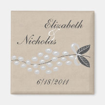 Grey Pearls Parchment Save the Date Magnet