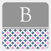 Grey Pink Blue Monogram Envelope Seal Square Stickers
