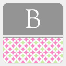 Grey Pink Lime Monogram Envelope Seal Sticker