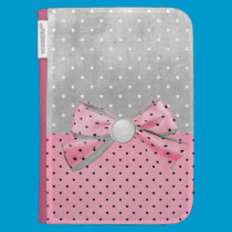 Grey & Pink Polka Dot Bow & Ribbon Kindle Case caseable cases