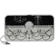 grey silver chandelier damask on black design laptop speakers