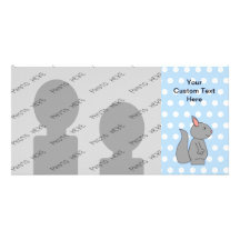 Grey Squirrel on Blue Polka Dot Pattern Photo Greeting Card