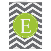 Grey White Chevron Green Monogram Greeting Card