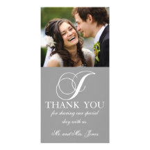 Grey White Initial J Wedding Thank You Photo Card