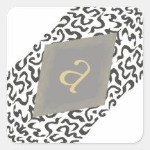 Grey & White Scroll Monogram A Diamond Stickers