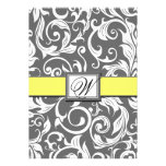 Grey White & Yellow Damask Wedding Invitations