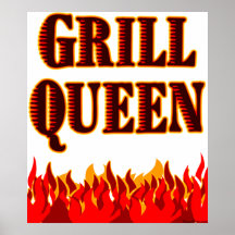 Grill Queen Red Flames BBQ Art Poster