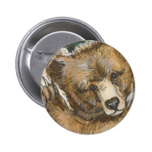 Grizzly Bear Cub and Tree Stump Buttons
