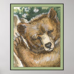 Grizzly Bear Cub and Tree Stump Poster