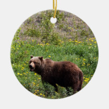 Grizzly in the Dandelions Christmas Ornament