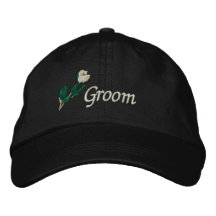 Groom Hat with White Rose Embroidered Baseball Cap