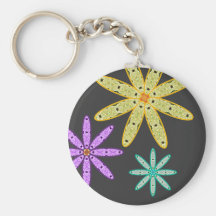 Groovy Kaleidoscope Floral Retro Keychain