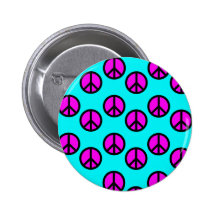 Groovy Teen Hippie Teal and Purple Peace Signs Button